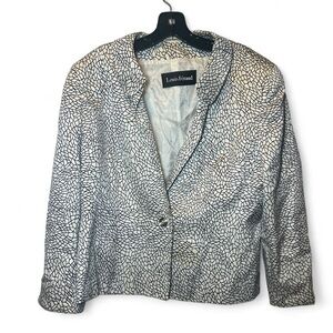 VINTAGE Louis Feraud Women 16 Black White Geometric Single Button Blazer READ